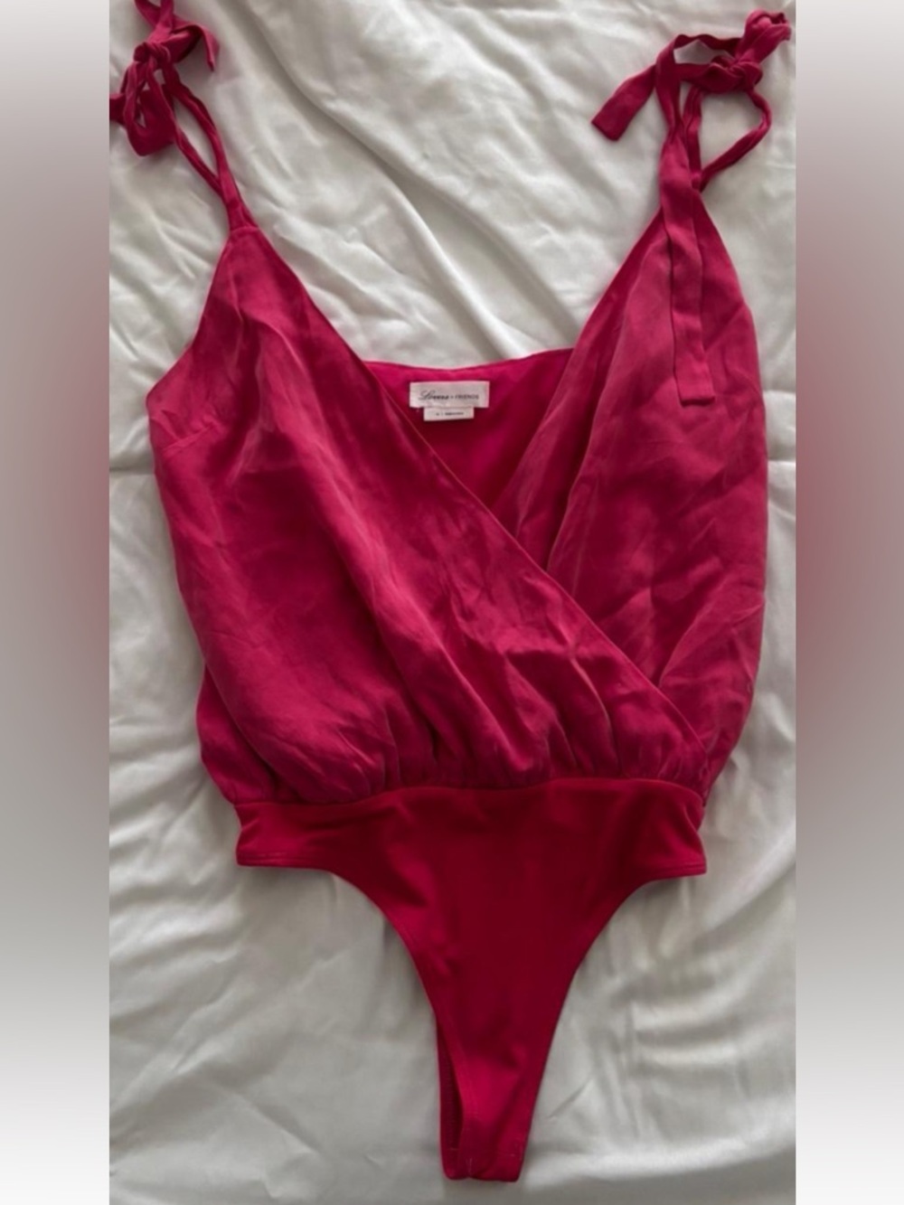 Lovers + Friends Fuchsia Tie-Shoulder Wrap Bodysuit